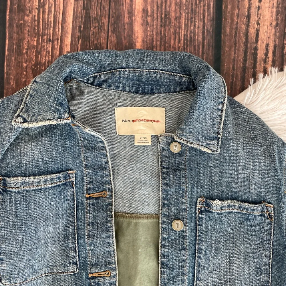 Anthropologie Pilcro and The Letterpress Military Mixed Denim Jacket